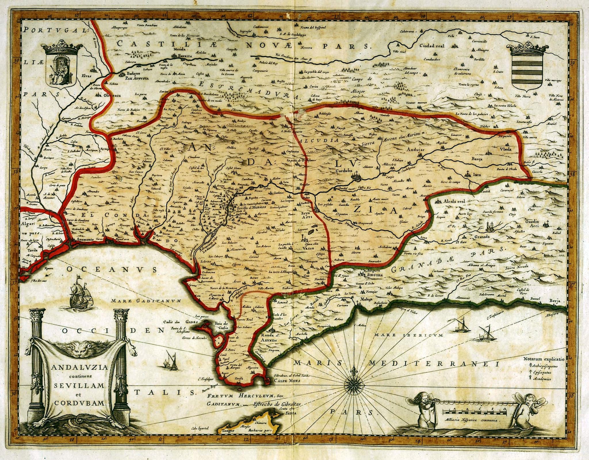 خارطة لمملكة الأندلس (إشبيلية) من القرن 17 رسمها راسم الخرائط الهولاندي يان يانسونيّيس Jan Janssonius